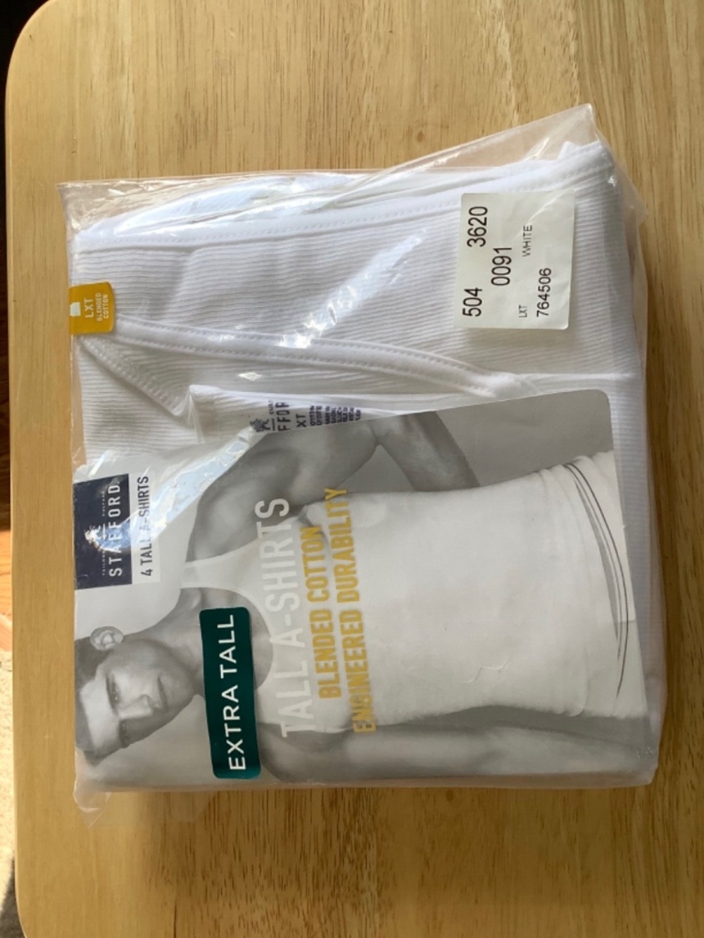 Stafford 4-Pack Mens Cotton Blend A-SHIRTS White TANK TOPS Large X-Tall